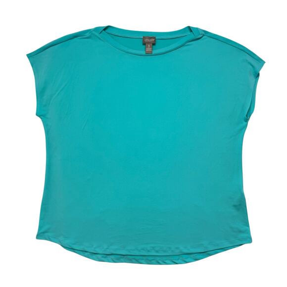 CHICOS Teal Jersey Knit Short Sleeve Blouse Size XL (3) Womens Boat Neck Travel - Picture 4 of 8